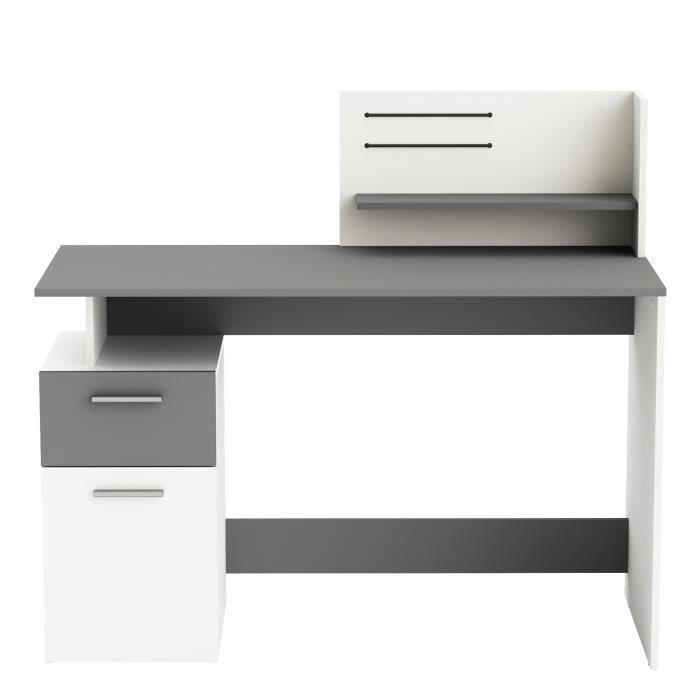 Bureau droit - Blanc et gris - Contemporain - L 121,5 x H 109,7 x P 55,1 cm - 1 porte 1 tiroir - PLATON