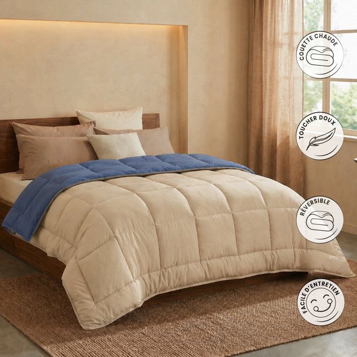 CALGARY - Couette Chaude Microfibre 400gr/m˛ - Pétrole et Mastic - 140 x 200 cm