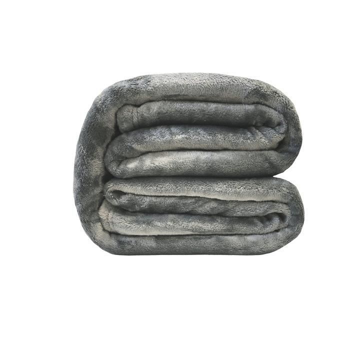 Couverture Microflanelle Toison d'Or - 220 x 240 cm - Coloris Gris