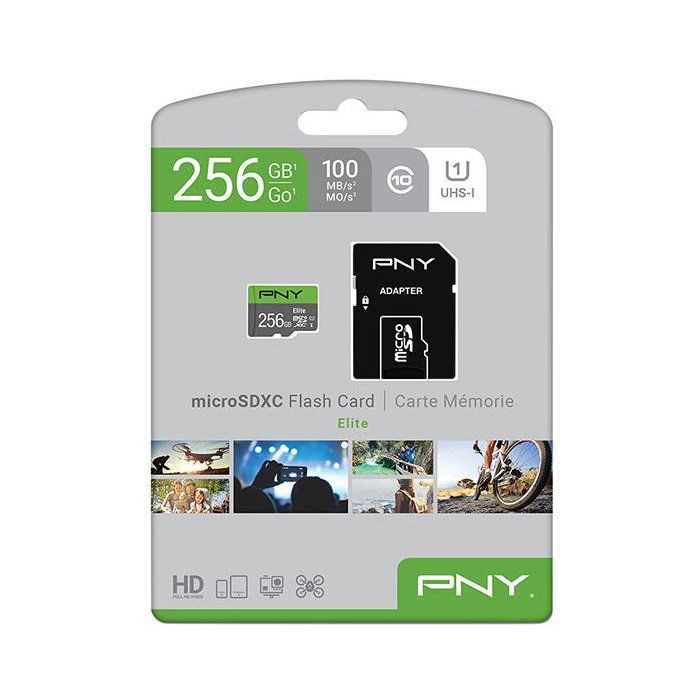 PNY Elite - Carte mémoire microSDXC - 256 Go - UHS-I U1 Classe 10 - 100 Mo/s