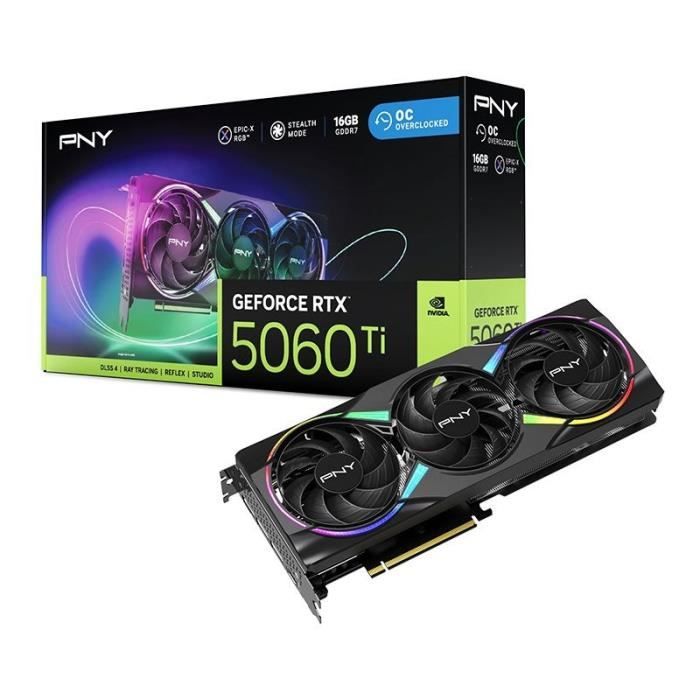 PNY - Carte graphique - GeForce RTX 5060 Ti - 16GB - ARGB Overclocked Triple Fan DLSS 4