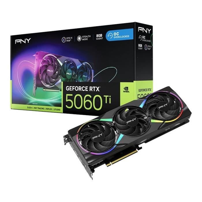 PNY - Carte graphique - GeForce RTX 5060 Ti - 8GB - ARGB Overclocked Triple Fan DLSS 4