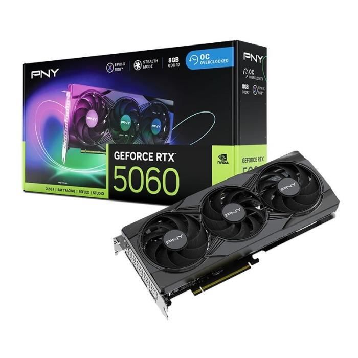 PNY - Carte Graphique - GEFORCE RTX 5060 - 8GB - ARGB - Overclocked - Triple Fan - DLSS 4