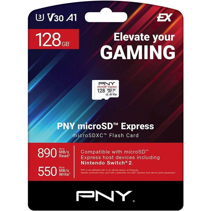 PNY microSD Express - Carte mémoire microSDXC - 128 Go - UHS-I U3 V30 A1 - 890/550 Mo/s