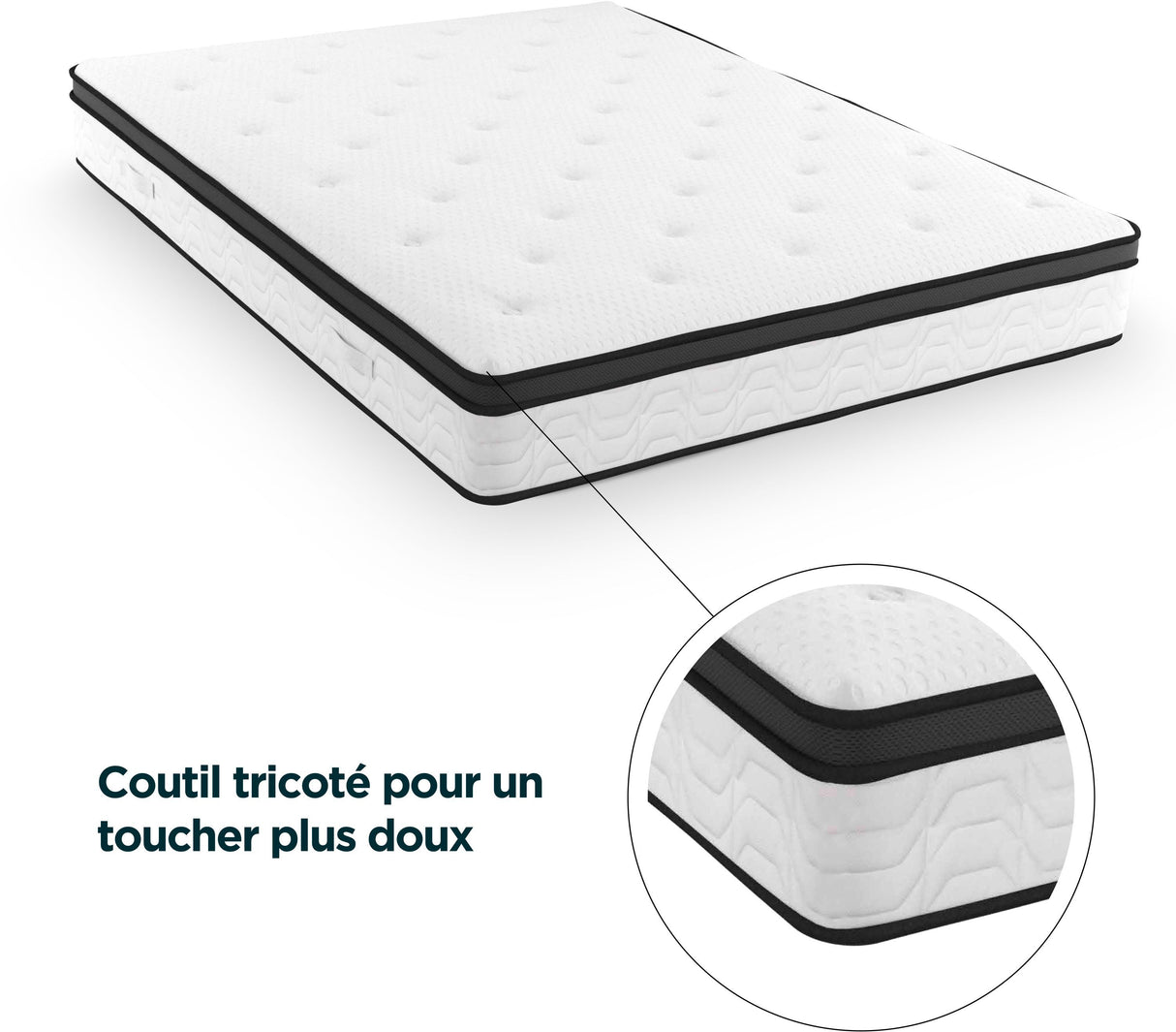 MODAMS Pocket Hybrid 140 x 190 - 532 Ressorts ensachés - Mémoire de forme 32 kg/m² + PU 24kg/m² - 5 zones - Réversible - Ep. 30 cm