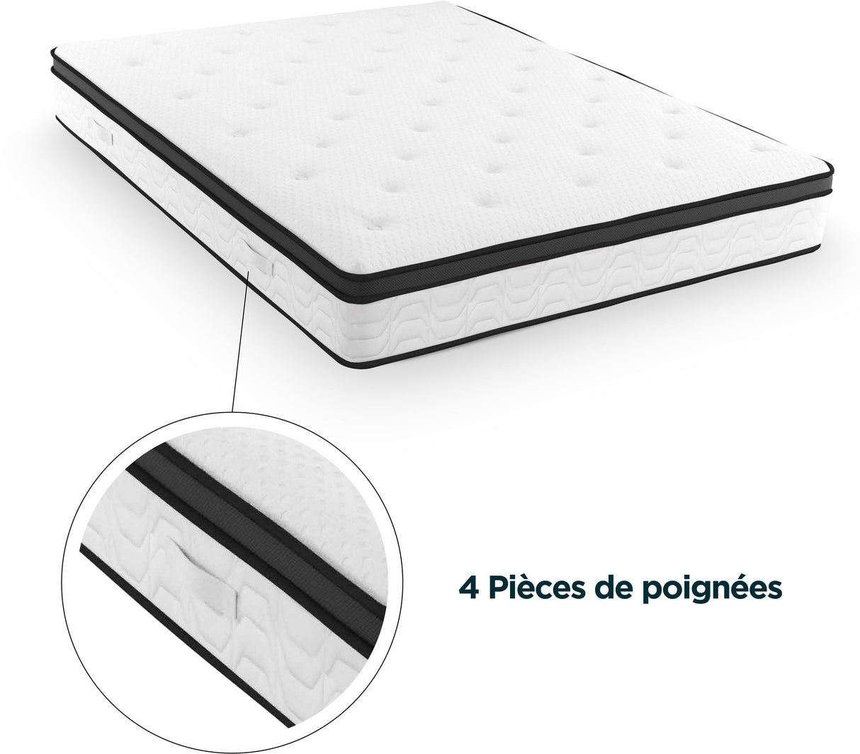 MODAMS Pocket Hybrid 140 x 190 - 532 Ressorts ensachés - Mémoire de forme 32 kg/m² + PU 24kg/m² - 5 zones - Réversible - Ep. 30 cm