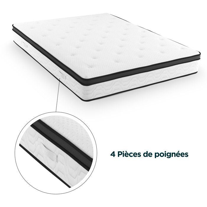 MODAMS Pocket Hybrid 180 x 200 - 720 Ressorts ensachés - Mémoire de forme 32 kg/m² + PU 24kg/m² - 5 zones - Réversible - Ep. 30 cm