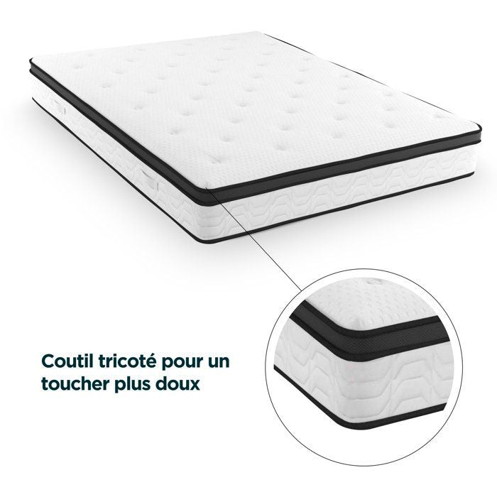 MODAMS Pocket Hybrid 180 x 200 - 720 Ressorts ensachés - Mémoire de forme 32 kg/m² + PU 24kg/m² - 5 zones - Réversible - Ep. 30 cm