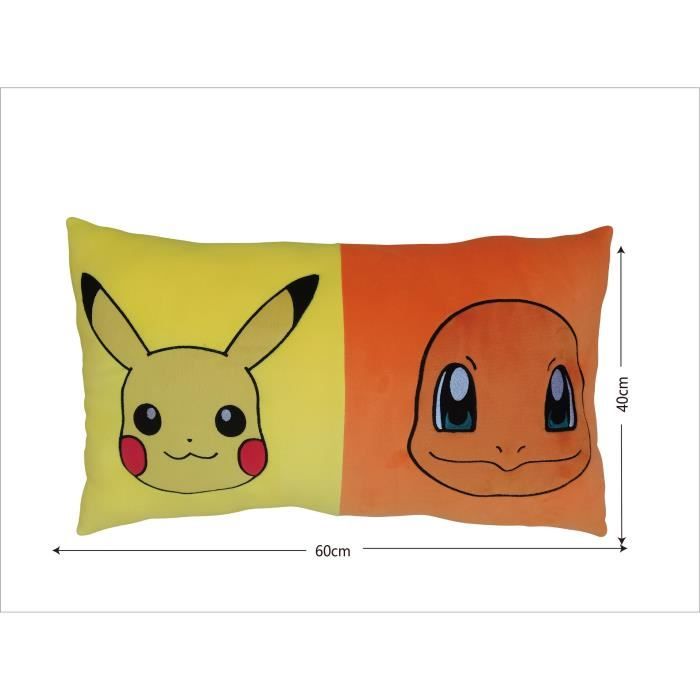 Coussin double face - Carré - POKEMON - Pikachu et Starter - Microfibre - 60 x 40 cm
