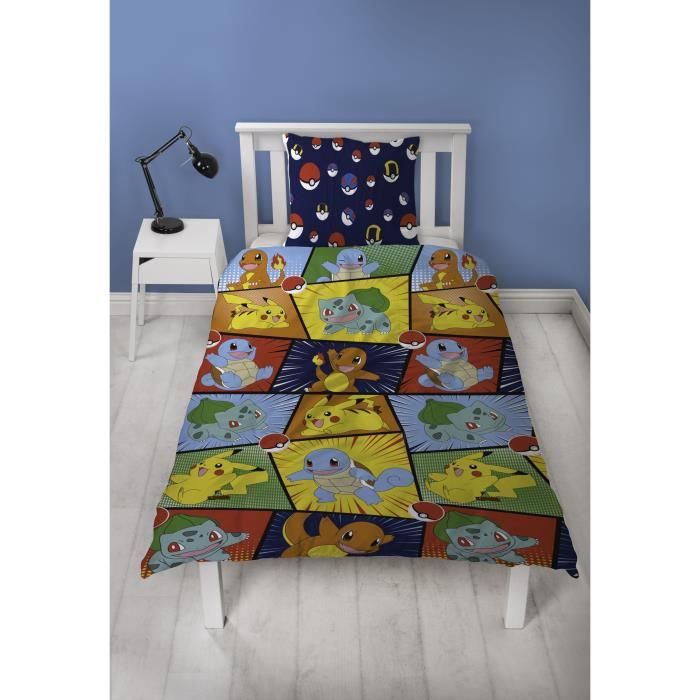 Parure de lit réversible - POKEMON - Starter & Poké-ball - Microfibre - 1 housse de couette 140 x 200 cm + 1 taie 63 x 63 cm