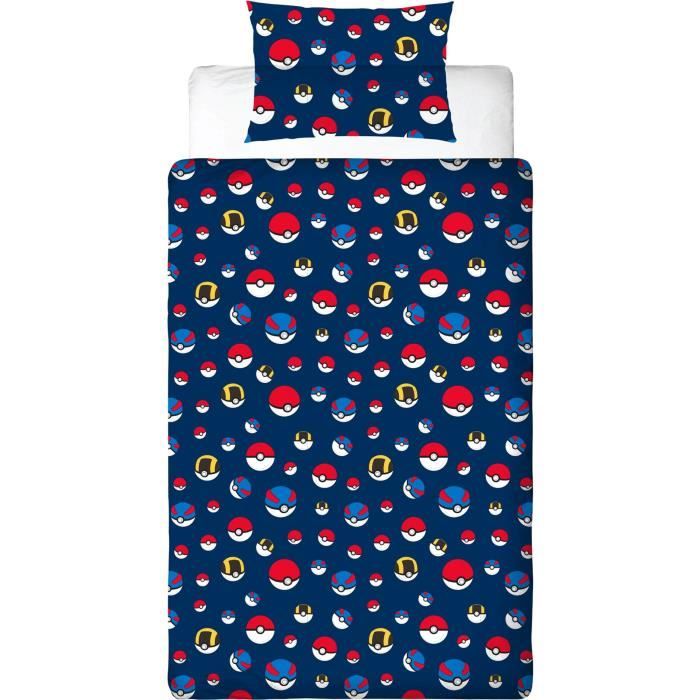 Parure de lit réversible - POKEMON - Starter & Poké-ball - Microfibre - 1 housse de couette 140 x 200 cm + 1 taie 63 x 63 cm