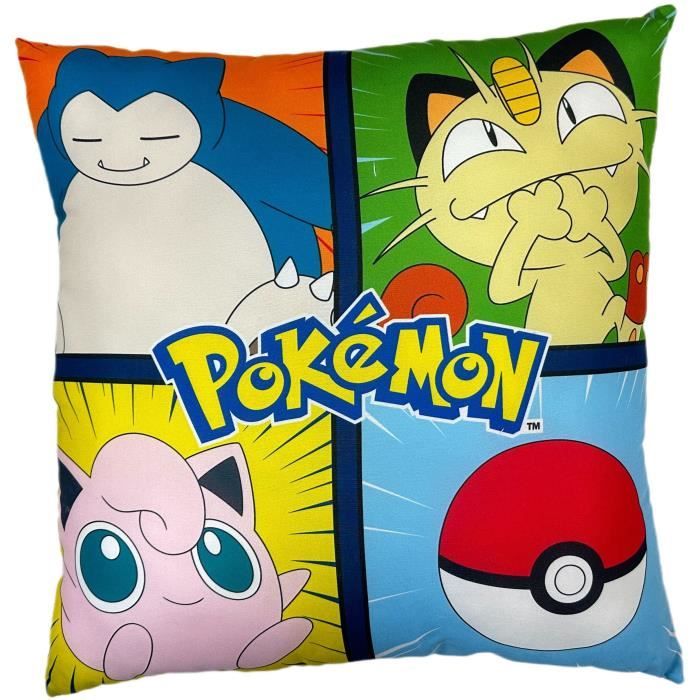 Coussin double face - Carré - POKEMON - Pikachu et ses amis - Microfibre - 40 x 40 cm