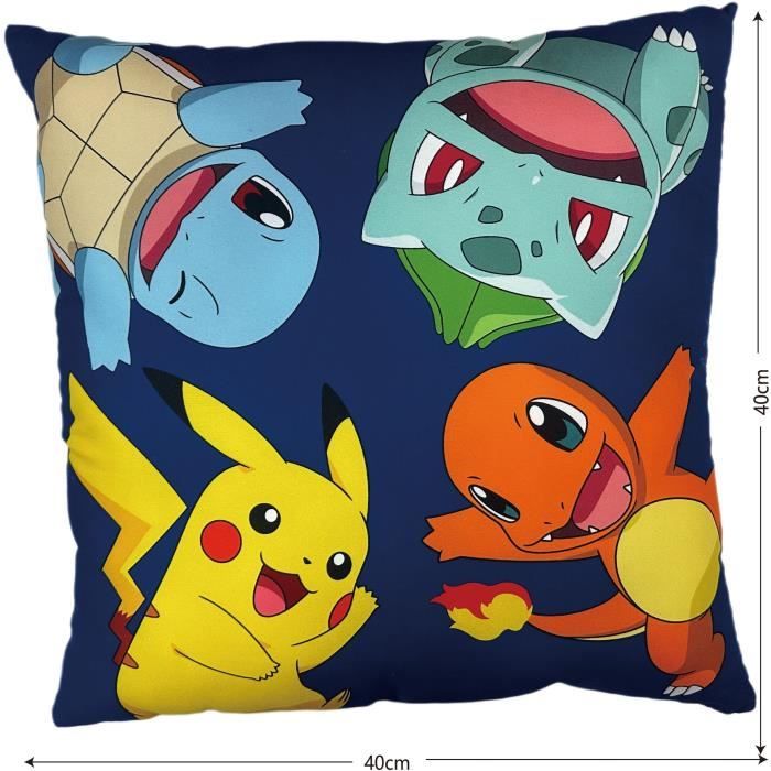 Coussin double face - Carré - POKEMON - Poké-Ball et Starter - Microfibre - 40 x 40 cm