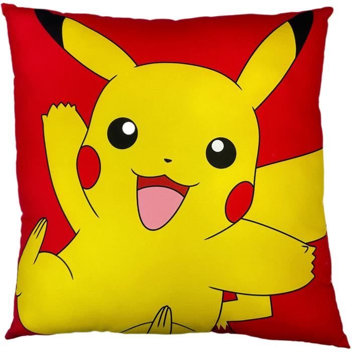 Coussin double face - Carré - POKEMON - Pikachu et Carapuce - Microfibre - 40 x 40 cm