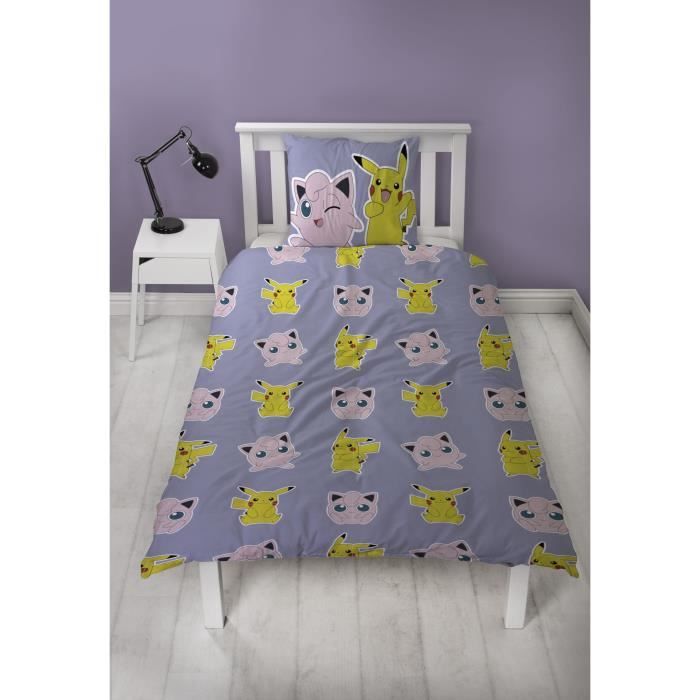 Parure de lit réversible - POKEMON - Pikachu, Mew, Togepi, Jigglypuff & Métamorph - Microfibre - 140 x 200 cm + 1 taie 63 x 63 cm
