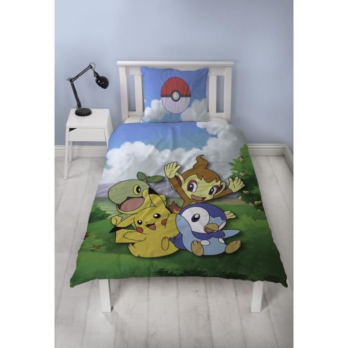 Parure de lit réversible - POKEMON - Pikachu et ses amis - Microfibre - 1 housse de couette 140 x 200 cm + 1 taie 63 x 63 cm