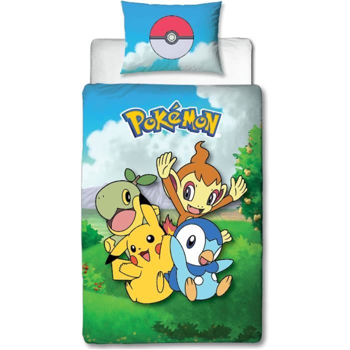 Parure de lit réversible - POKEMON - Pikachu et ses amis - Microfibre - 1 housse de couette 140 x 200 cm + 1 taie 63 x 63 cm