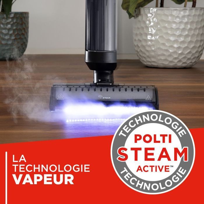 POLTI RollySteam WD40C - Aspirateur Balai Laveur avec Fonction Vapeur - Sans Fil - Puissance 14000 Pa - Autonomie 35 min