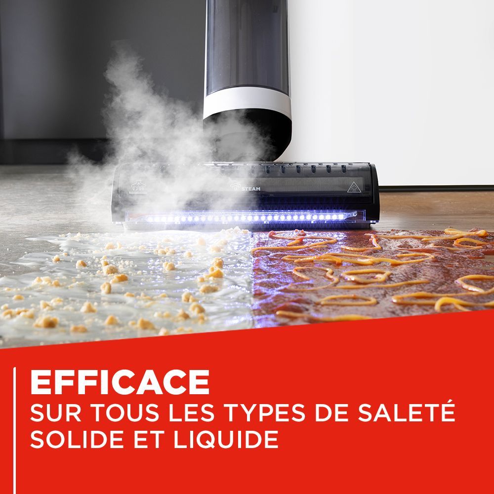 Aspirateur balai laveur vapeur - POLTI RollySteam WD10 - 7000 Pa - 0,6 L - Noir / Blanc