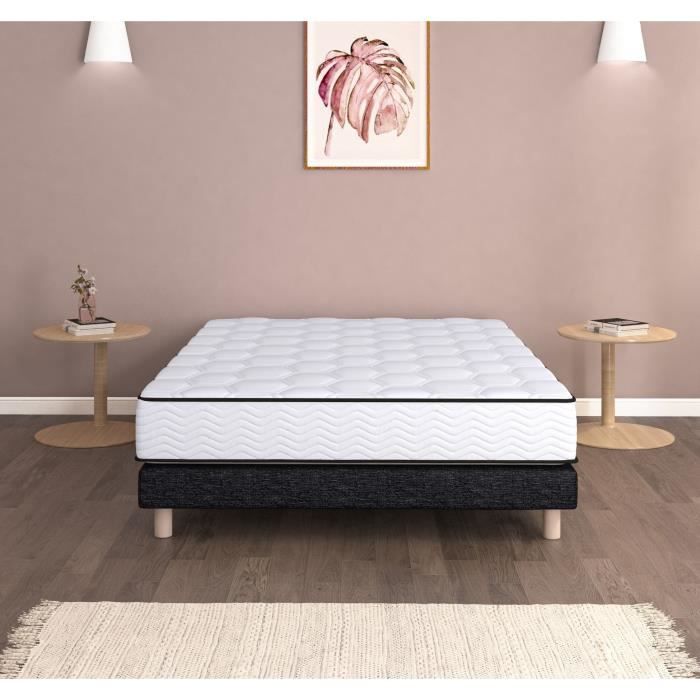 URBAN Collections PARIS Ensemble sommier et matelas 140 x 190cm - 798 Ressorts ensachés et mémoire de forme - 24 cm - Ferme