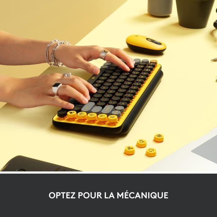 Clavier - Sans fil - Logitech - Pop Keys - AZERTY - Mécanique - Touche Emoji - Jaune