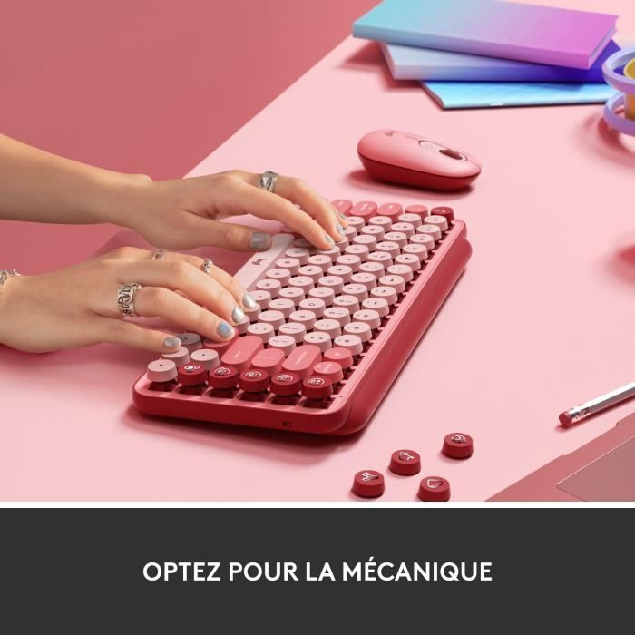 Clavier - Sans fil - Logitech - Pop Keys - MÈcanique - Touche Emoji - Rose