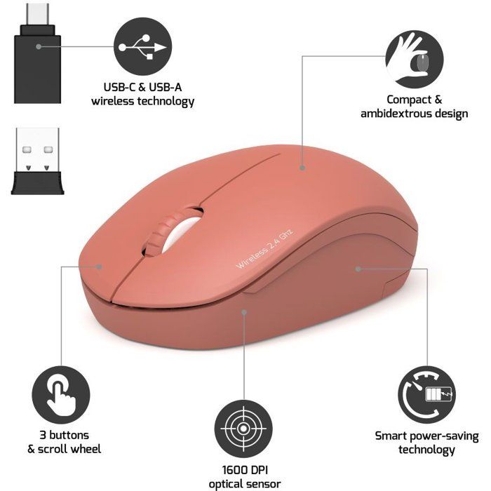 Souris sans fil - PORT Designs - 900542 Collection II - 2.4 GHz - Terracotta