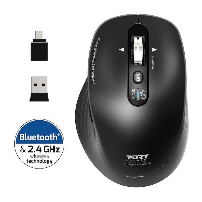 Souris sans fil - PORT Designs - 910202 Business - Bluetooth & 2.4 GHz - Rechargeable - Noir