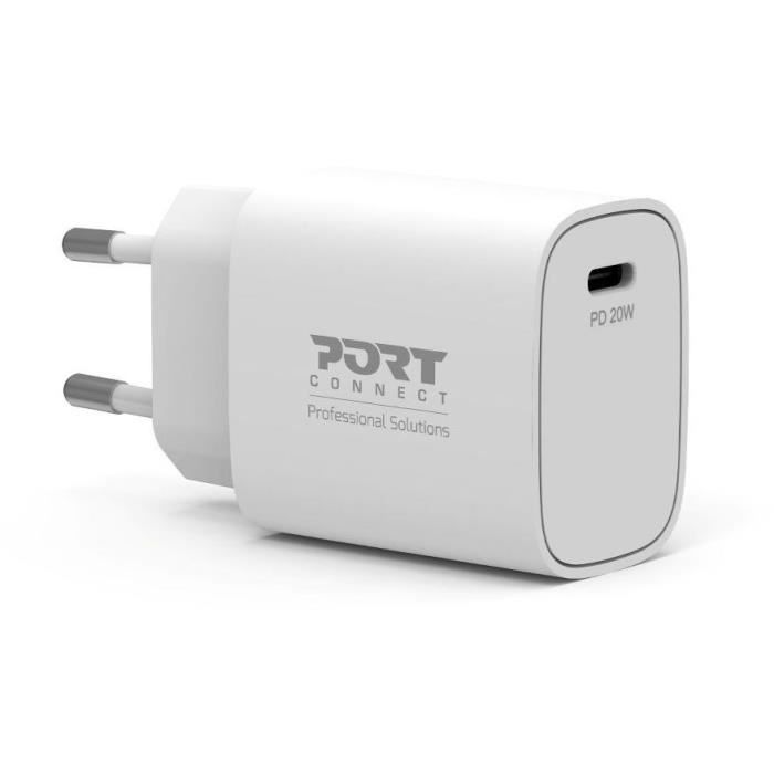 Chargeur secteur de poche USB-C - PORT DESIGNS - 900031EU - 20 W Power Delivery - Blanc
