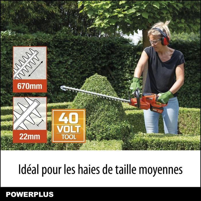 Powerplus Dual Power Taille-Haie Batterie POWDPG7536 - 40 V, sans Batterie ni Chargeur, Lame de 670 mm, Écart de 22 mm