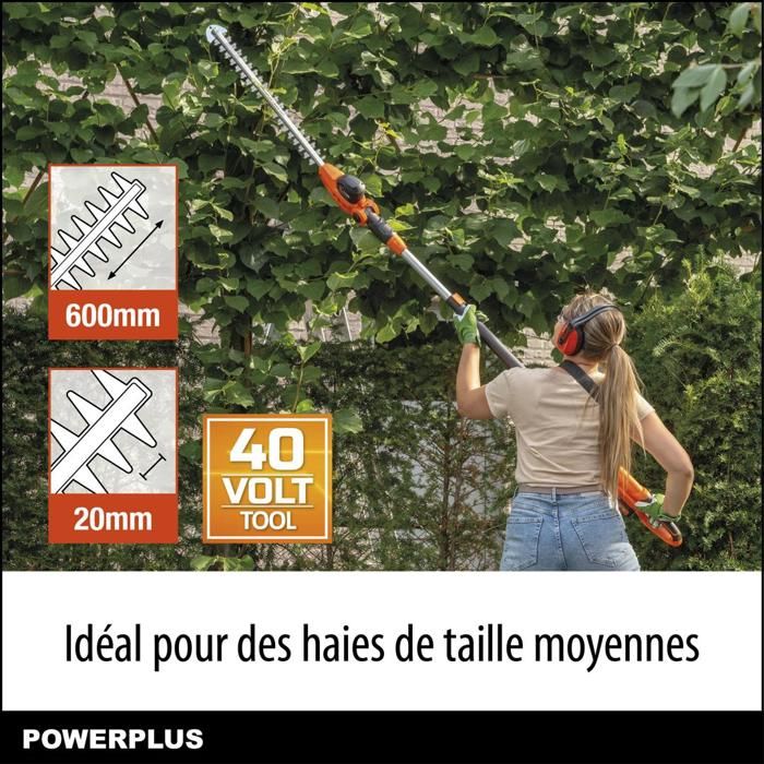 Powerplus Dual Power Taille-Haie Batterie POWDPG75380 - 40 V, sans Batterie ni Chargeur, Lame de 600 mm, Écart de 20 mm
