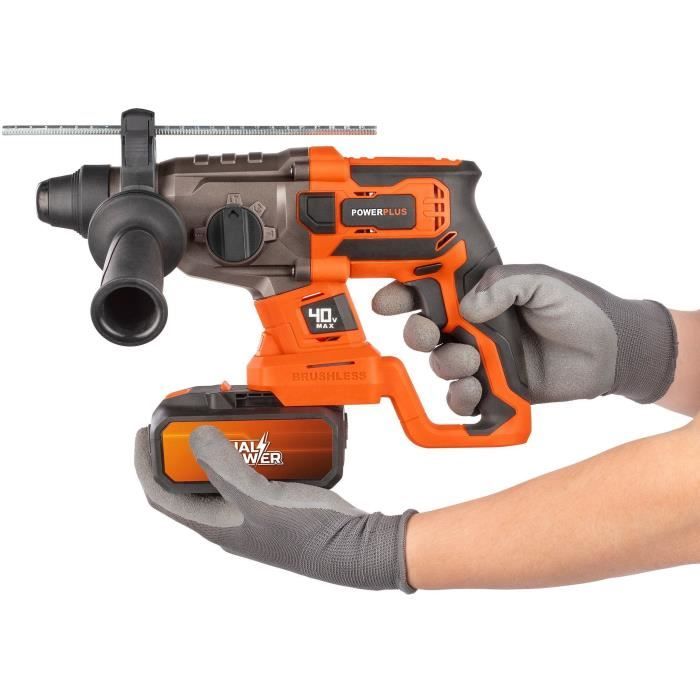 Marteau perforateur sans fil SDS-Plus 40V 5J BRUSHLESS + 5 accessoires - DUAL POWER POWDP15680