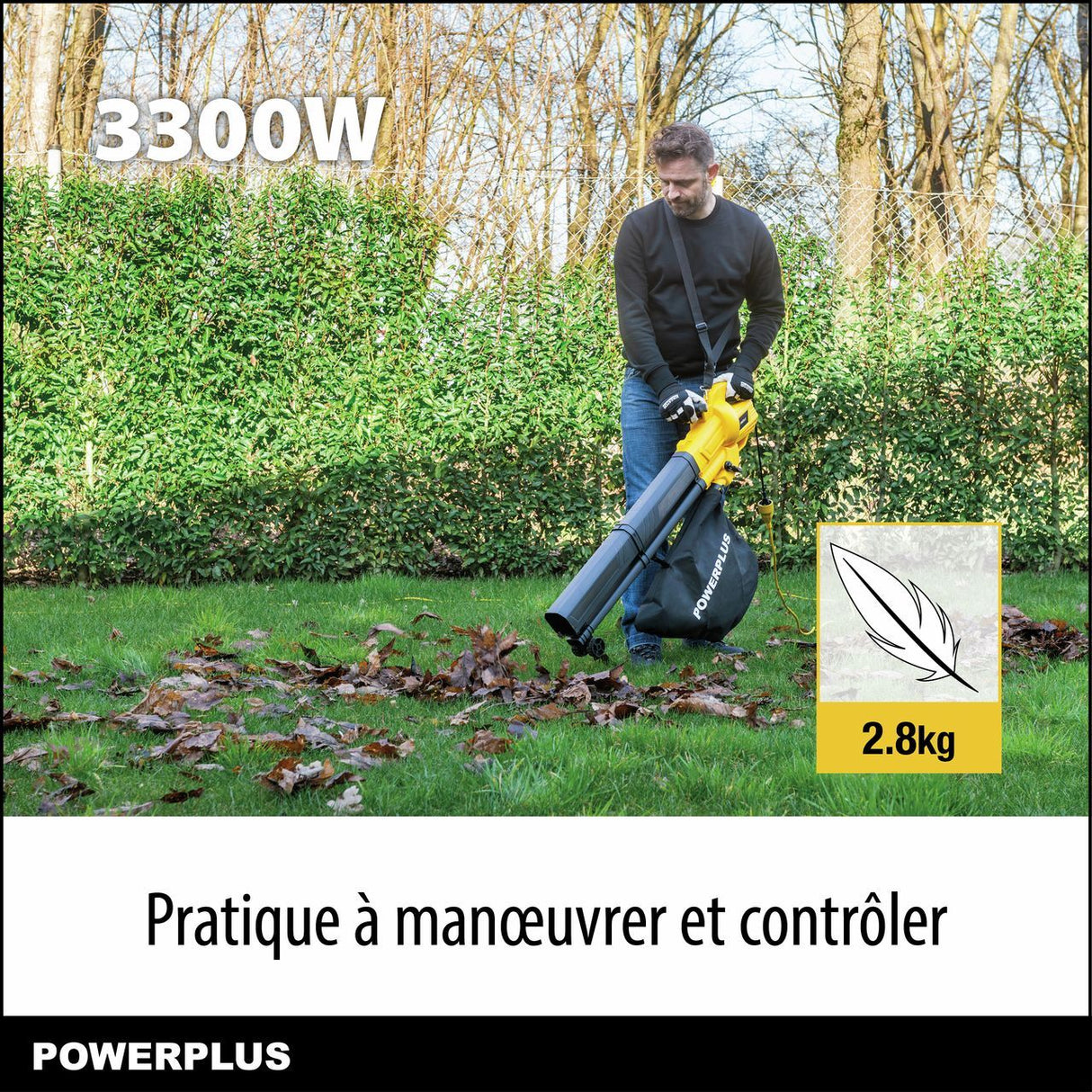 Souffleur de feuilles électrique - POWER PLUS - POWEG4030 - 3300 W - Vitesse d'air maximale de 250 km/h