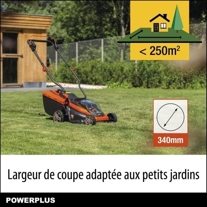 Tondeuse a batterie 20V 34 cm de coupe DUAL POWER POWDPGLWS1 - Batterie 4Ah et chargeur inclus - Moteur brushless