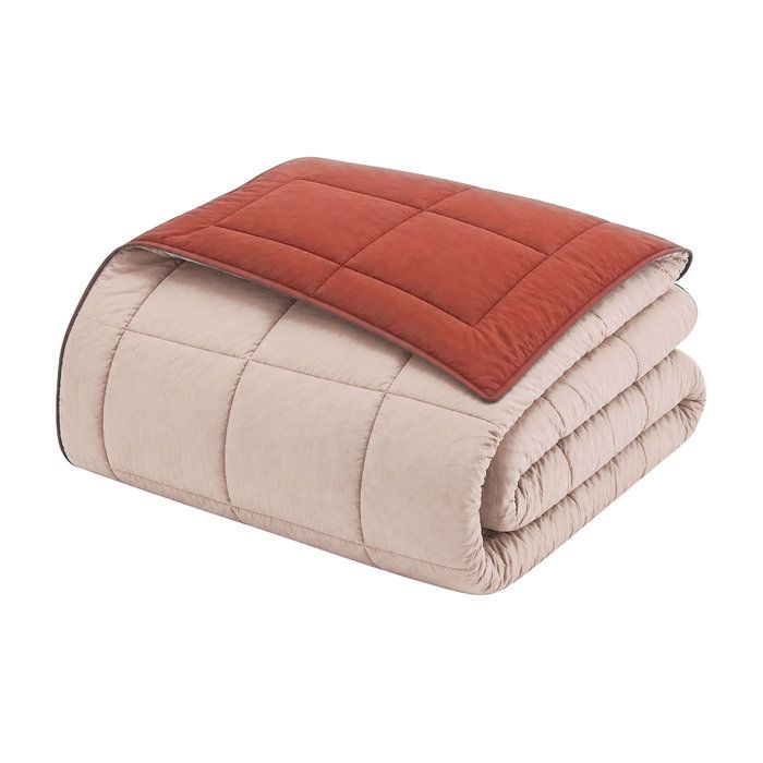 CALGARY - Couette Chaude Microfibre 400gr/m˛ - Gris Galet & Marron Gingembre - 200 x 200 cm