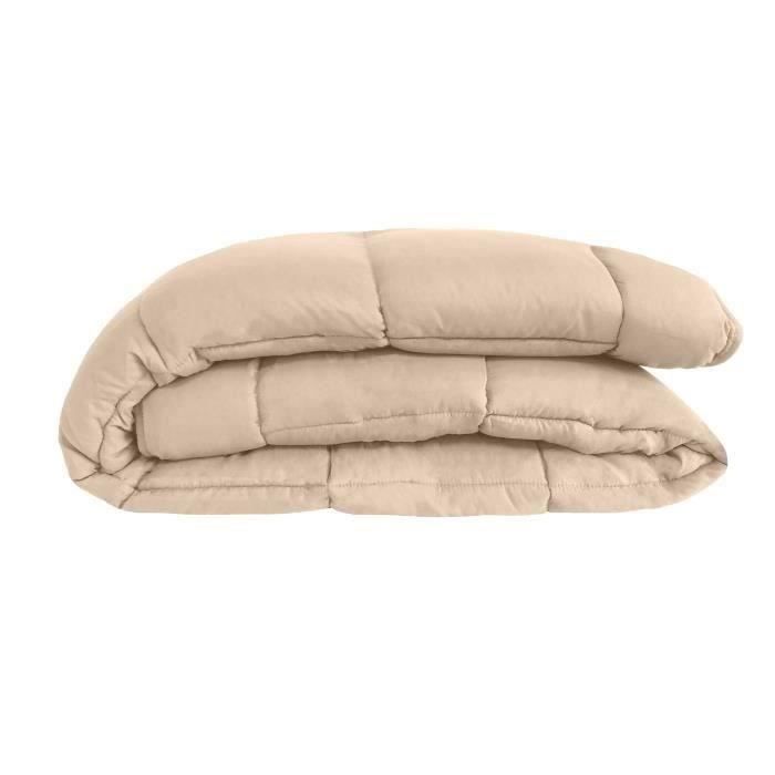 POYET MOTTE Couette Microfibre 400g/m² CALGARY - 200 x 200 cm - Beige galet et Vert lac