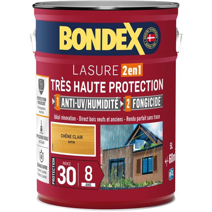 BONDEX - LASURE 8 ans - Indice 30 - Chene Clair - Satin - 5L