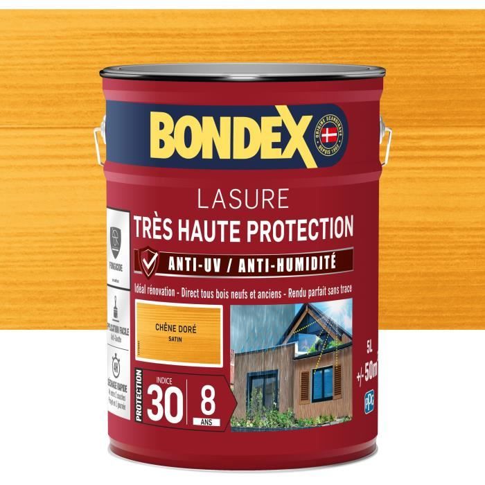 BONDEX - Lasure 8 ans - Indice 30 - Chene DorÈ - Satin - 5L