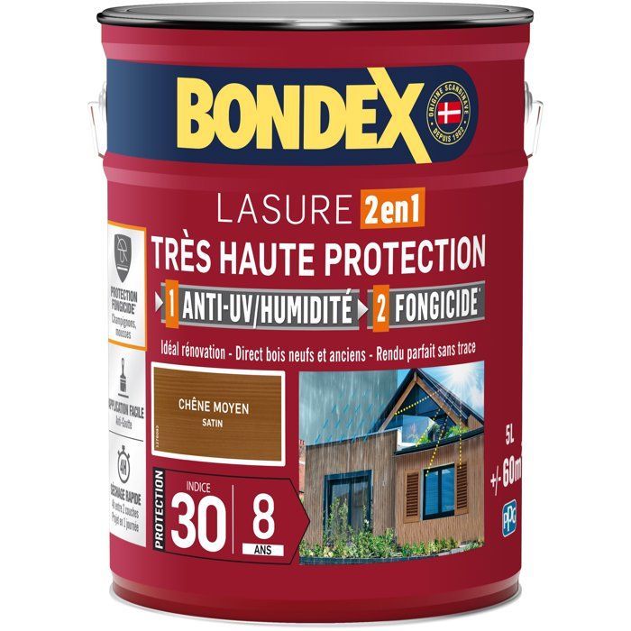 BONDEX - Lasure 8 ans - Indice 30 - Chene Moyen - Satin - 5L