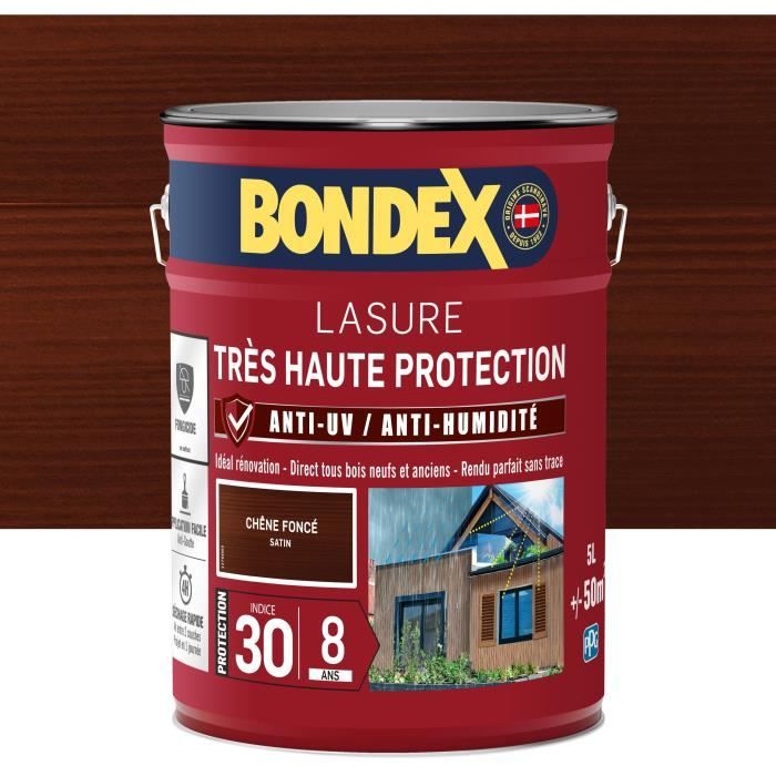 BONDEX - Lasure 8 ans - Indice 30 - Chene FoncÈ - Satin - 5L