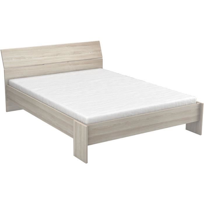 DEMEYERE PRICY Lit 140 x 190/200 cm - Décor Chene shannon - L 145 x P 205 x H 79 cm