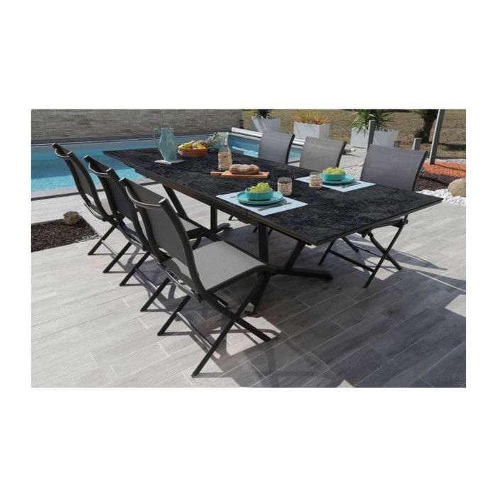 Table de jardin Vita graphite/magma en Aluminium 180/230/280 x100 cm - plateau Kedra
