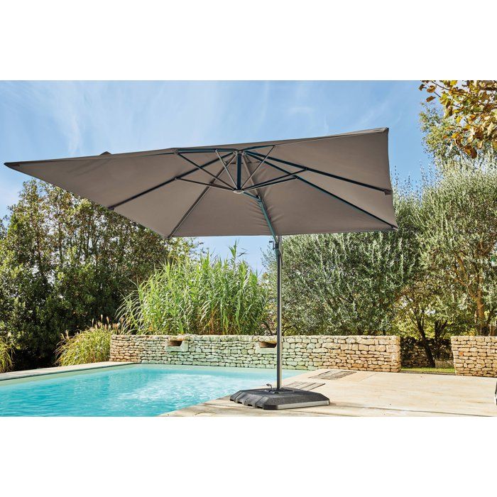 Parasol - Proloisirs - Déporté alu / acier 3x3 - Taupe - 8 inclinaisons - Manivelle - Housse + pied inclus
