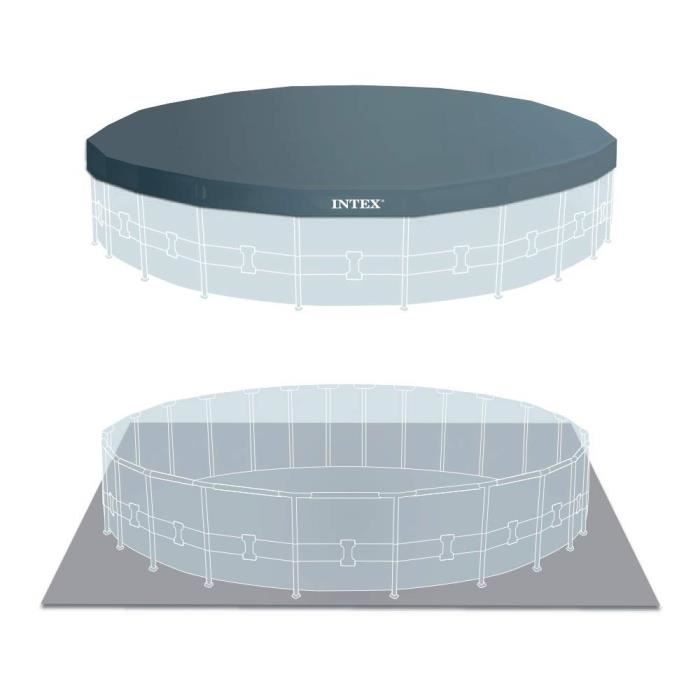 Kit Piscine hors sol tubulaire INTEX - Pris Frame - 610 x 132 cm - Ronde (Pompe, b‚che, tapis de sol et Èchelle) - 26756NP