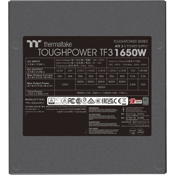THERMALTAKE - Toughpower TF3 1650W - Alimentation PC - 80Plus Titanium - Modulaire - 1650 W - Noir