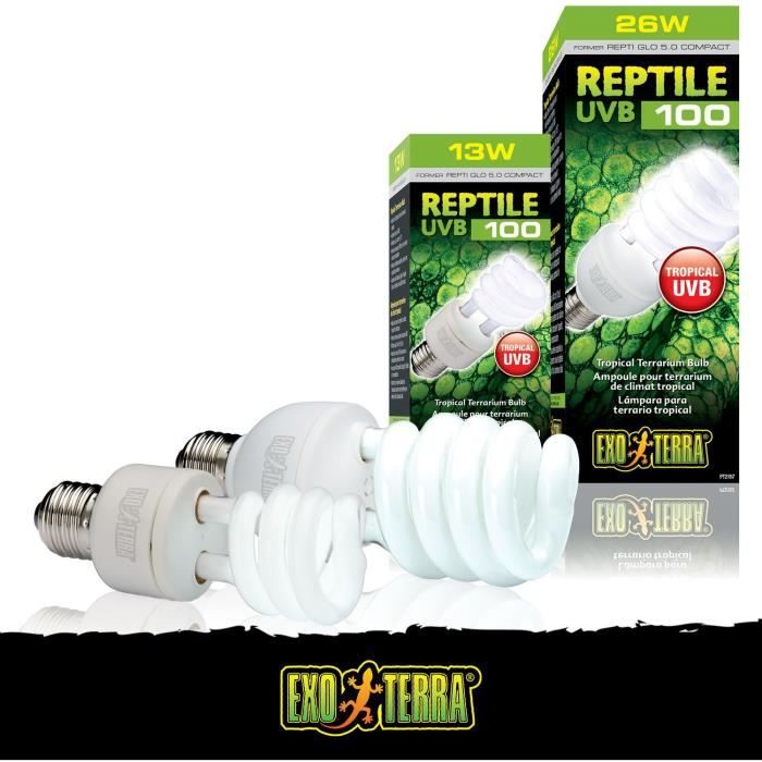 Ampoule fluocompacte UVB pour terrarium - EXO TERRA - Reptile UVB 100 - Climat tropical et subtropical 26W