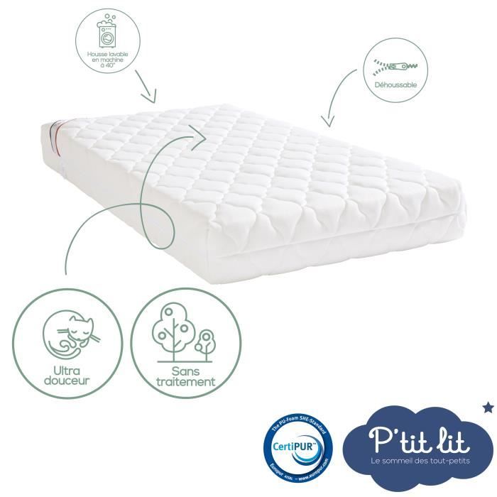 Matelas BÈbÈ Bamboo - 60x120x10 cm - Viscose Douce - DÈhoussable - Sans traitement chimique