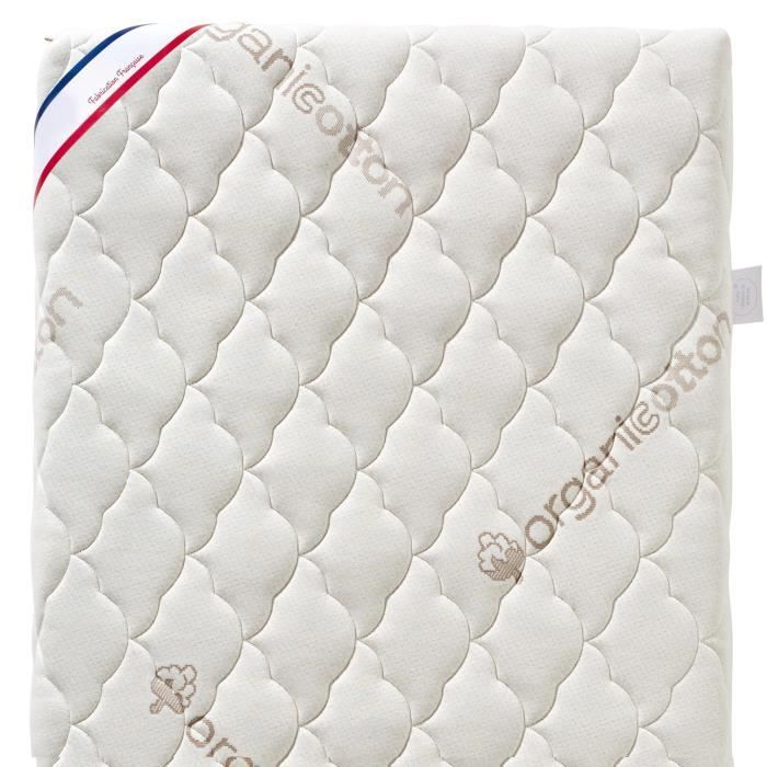 Matelas BÈbÈ Coton Bio - 60x120x10 cm - 100% Coton - DÈhoussable - Sans traitement chimique