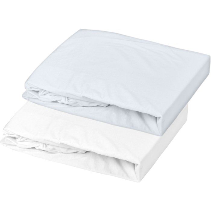 Lot de 2 draps housse - MON PTIT DODO - Jersey 100% coton - 70 x 140 cm - Blanc et light blue