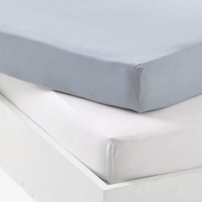Lot 2 drap housse - P'TIT DODO - Jersey - 70 x 140 cm - Blanc / Light blue